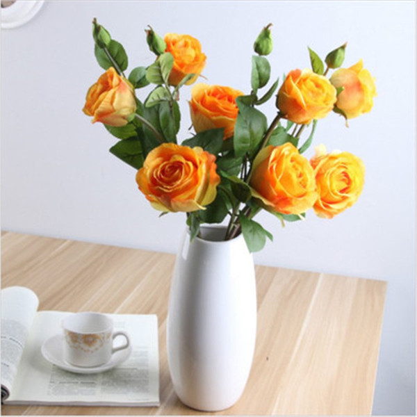 10PCS 3 head Artificial Rose Flowers for Wedding Living Room Decorations 61CM Fake Silk PU Flowers Wholesale Home Adornment Wreaths H169