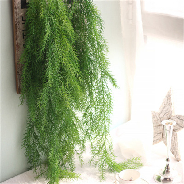 100cm Simulation PU Leaf wholesale Artificial Green leave Feel Pine Needle Pant Wall Hanging Vine Home Decor Living Room Party Wreaths