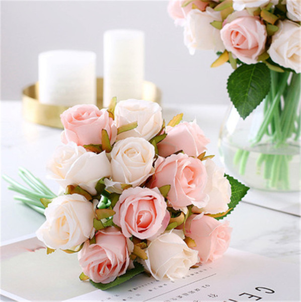 12PCS Artificial Silk Flower Roses Bouquet Real Touch Wreaths Home Wedding Decorations Festival Party Fake Flowers Birthday Gifts Mix Color