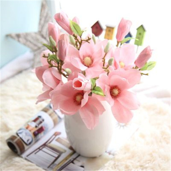 5PCS Single-branched magnolia Artifical Silk PU Flowers Home Decoration wedding fake flower Bouquet Decorative DIY Party Festival Wreath H59