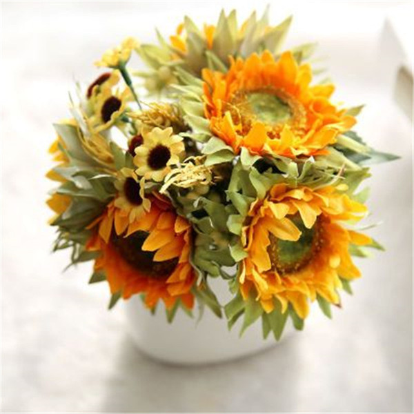 2019 New Artificial flower sunflower Cheap PU Silk Wreaths for Home Decoration Wedding Party Supplies Bouquet Artificial Flowers H61