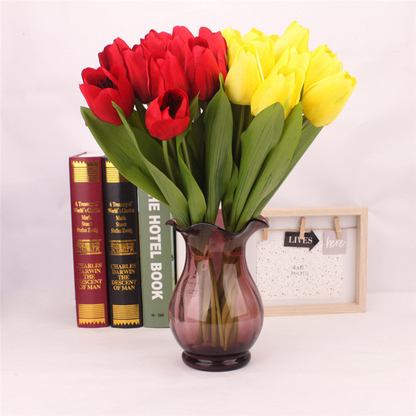 2019 New 12pcs/Lot Silk Tulip Artificial Flower Real Touch Fake Tulips Flowers Real Touch Mini Tulip for Party Festival Wedding Decor H99