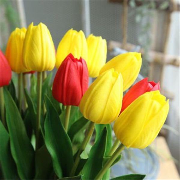 2019 New 10pcs/Lot Silk PU Tulips Artificial Flowers Real Touch Fake Mini Tulip for Home Wedding Decoration Flowers Bridal Bouquet H81