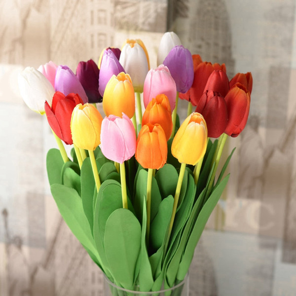 7 Colors Tulip Artificial Flowers PU Latex Tulips 63cm Silk Real Touch Flowers For Home Decoration Wedding Decorative Flowers