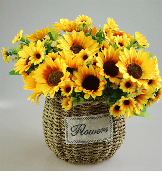 2017 Retro sunflower 7 twigs Festive Party Supplies Simulation flower bouquet home Decorative Flowers yellow high quality flowers wholesale