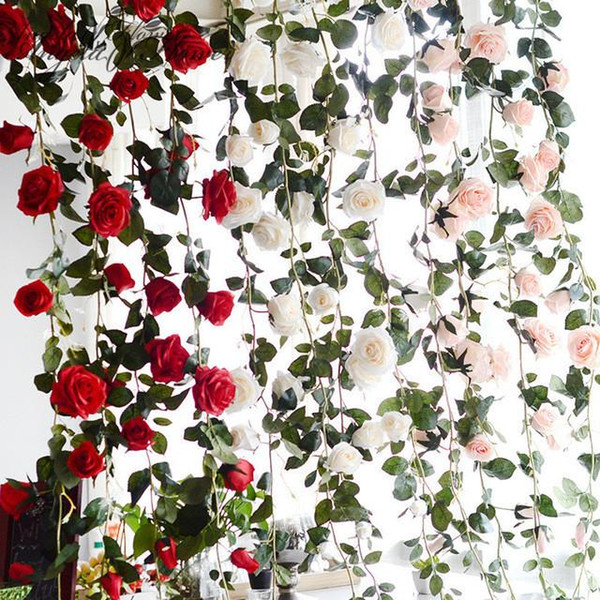 New Australia 1.8m silk rose flower vine hight quality artificial decorative rose Rattan wedding background decoration