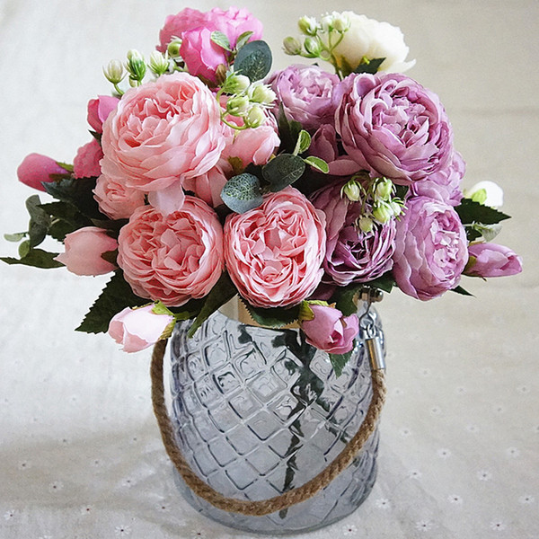 Beautiful Rose Peony Artificial Silk Flowers small bouquet flores home party spring wedding decoration mariage fake Flower 2018