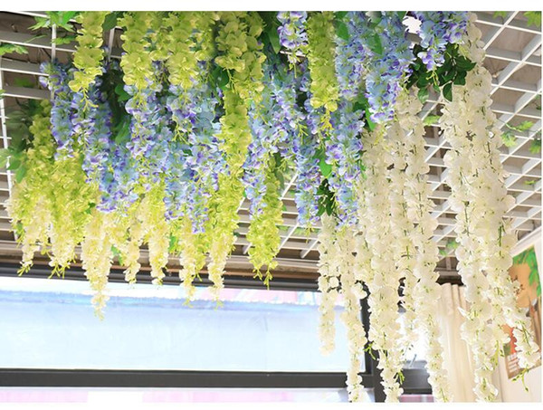 180Cm Wholesale Wedding Decoration Emulation Flower Living Room Interior Decoration Plastic Flower Vine Violet Wall Hang The price is low