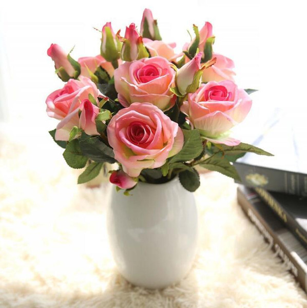 Decorative Flowers Flannel Simulation Flower Acacia Rose Fake Bouquet Wedding Party Home Decoration 37CM Silk Flower