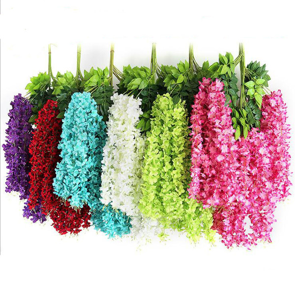 1.1 Meter Long Elegant Artificial Silk Flower Wisteria Vine Rattan For Wedding Centerpieces Decorations Bouquet Garland Home free DHL