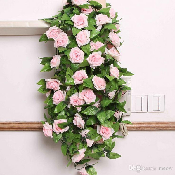 Artificial Silk Flowers Roses Plastic Rattan Vines Simulation Replica Rose Flower Leaves Pipeline Wedding Decoration Wedding 2015 New