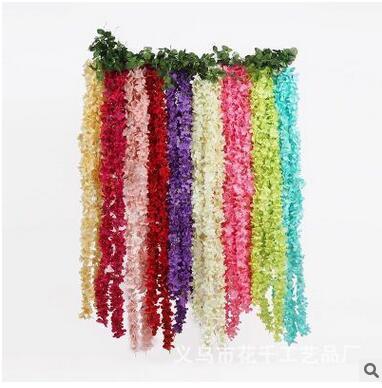 Wholesale 2m Wisteria Artificial Flower Wedding Party Banquet Wisteria Decorations Wall Ceiling Flower Decorations Free Shipping