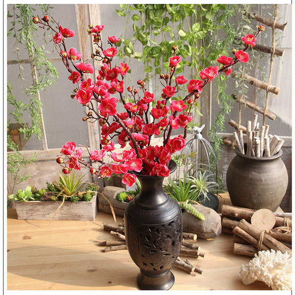 3pcs Artificial Long branch plum flower blossoms Silk Artificial flowers plastic stem tree branch Home table Decor Wedding Decoration