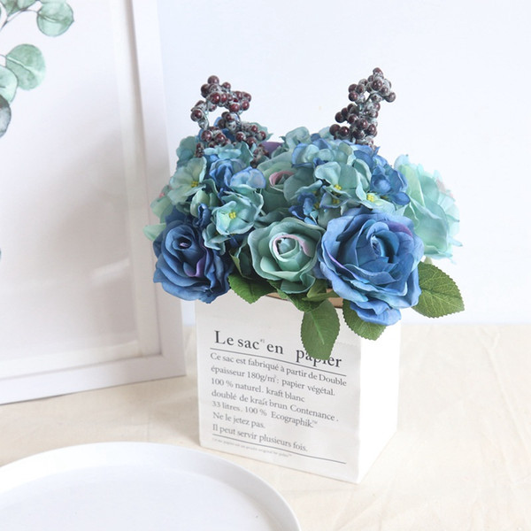 100% Handmade Europe Style High Range Blue Silk Artificial Flower For Home Furnishings Wedding Bouquets Hand Flowers Decorative