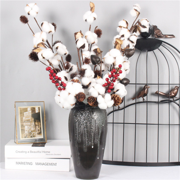 6 Styles Dried Cotton Flower Artificial Plants Floral Branch For Christmas Wedding Party Decoration Fake Flowers Home Decor