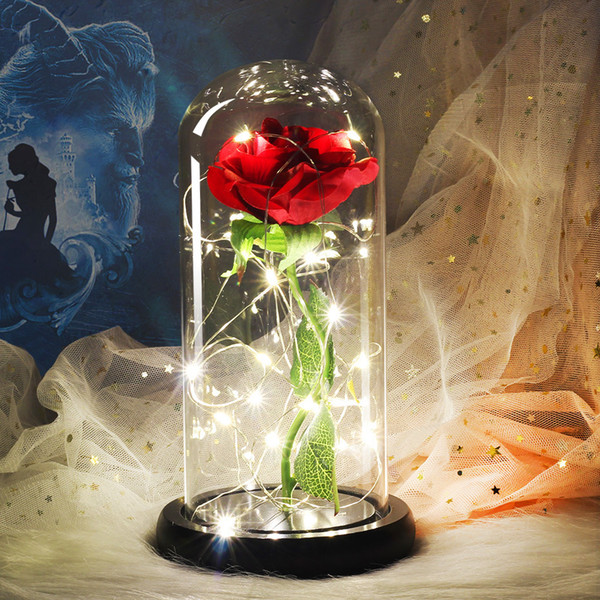 Mother'S Day Valentines's Day Eternal Rose Flower With Glass Cover Led Light Floral Preserved Fresh Luminescent Flowers Gift