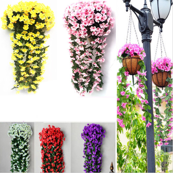 Violet Artificial Flower Decor Simulation wedding Wall Hanging Basket Flower vine Orchid Silk Flower rattan outdoor corridor DIY