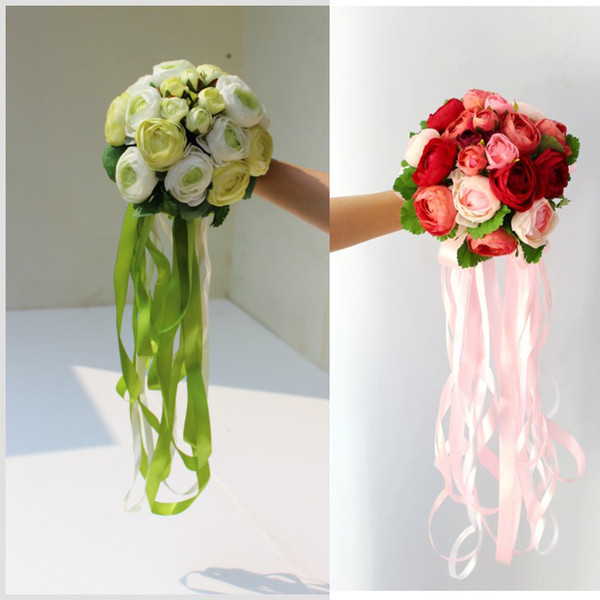 New Bridal hands bouquet wedding Silk Tea Rose hand bouquet simulation flowers ball photography wedding flowers