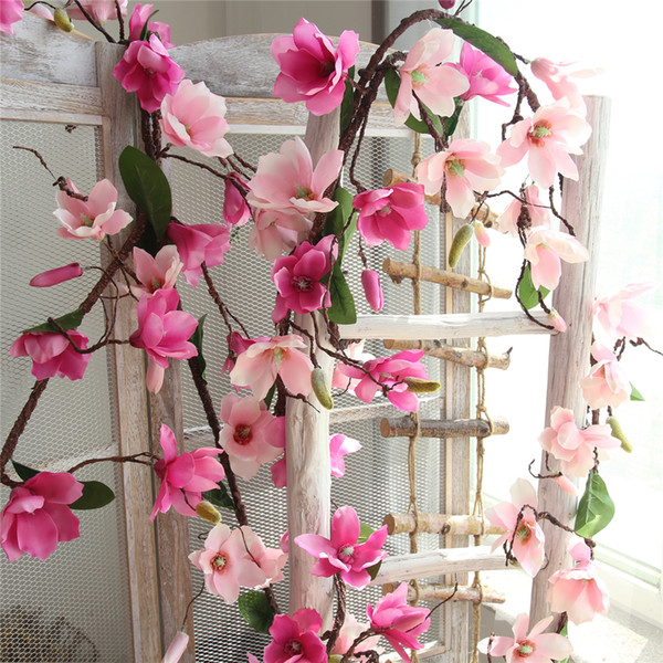 10pcs Artificial Magnolia Flower Vine Rattan Silk Fake Flowers Branch Fleur Arrange Table Wedding Home Decor Party accessory