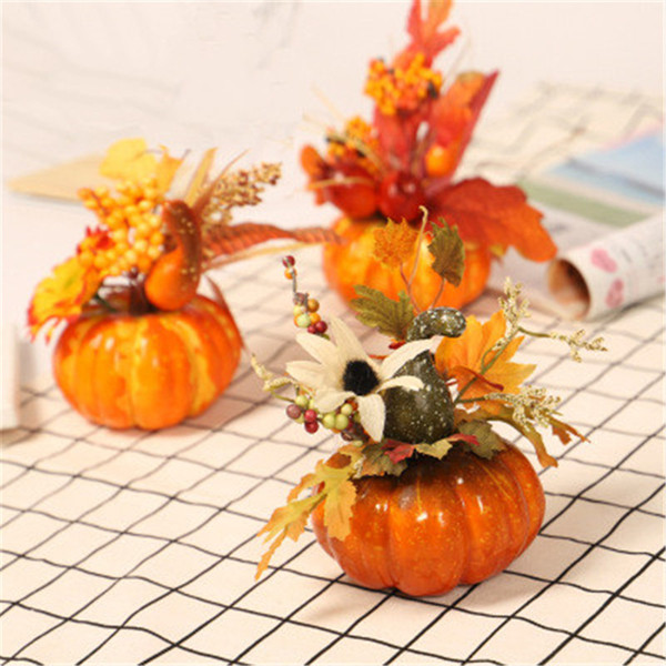 30pcs 3 Styles Thanksgiving Halloween Decorative Artificial Pumpkins Maple Leaf Table Home Decor House Prop Autumn Fall Harvest Pumpkin