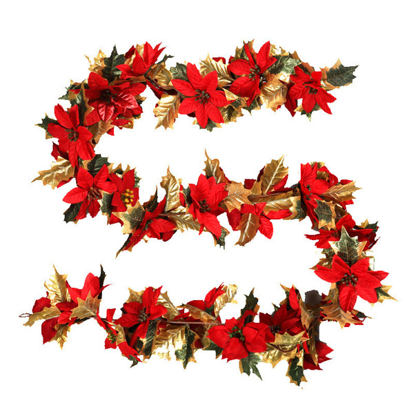 Artificial Red Vine Leaf Garland Plants Fake Foliage Flowers Decoration Red Chistmas Poinsettia flower Garland Home Decoration