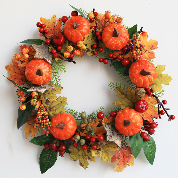 Halloween Props Leaf Wreath Autumn Maple Pumpkin Berry Garland Front Door Home Wall DecorationHalloween Christmas decorations