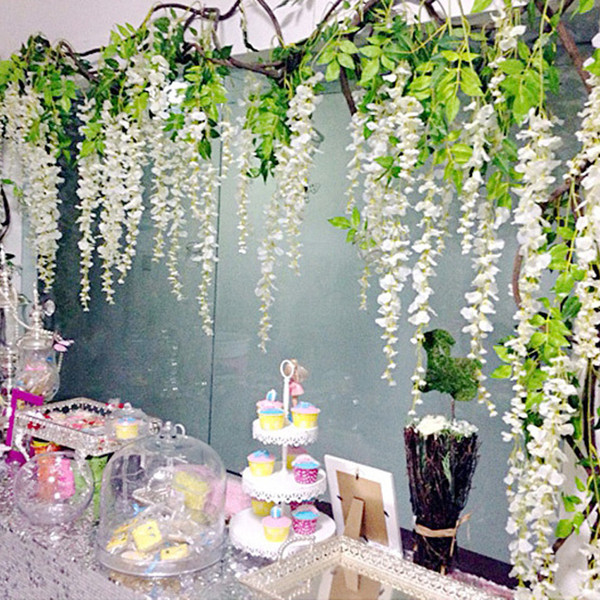 50pcs 110cm Artificial Silk Wisteria Hanging Plants for Wedding Party Home Garden Decor Decorative Hanging Flowers Wholesales