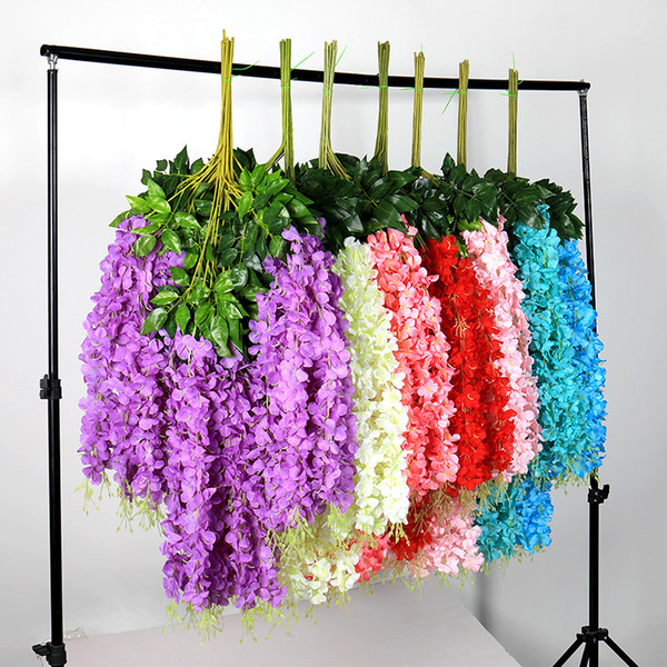 Rosequeen Artificial Wisteria flowers Vines Wedding Decor Rattan Flower Garland Silk Cherry Fake Leaf Home Garden