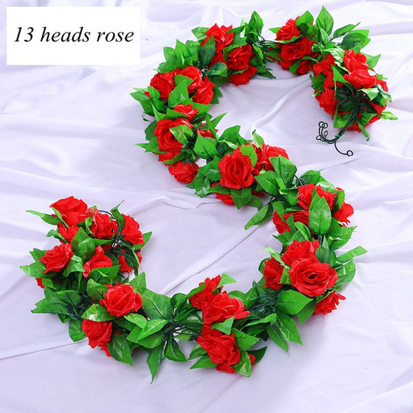 10PC Fake Silk Roses Ivy Vine Artificial Flowers with Green Leaves For Home Wedding Decoration Hanging Garland Decor