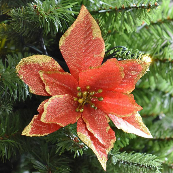 10pcs 2018 high quality flowers Glitter Artificial Flowers Christmas Decorations for Home Christmas Tree Ornaments Xmas Tree New Year Decor