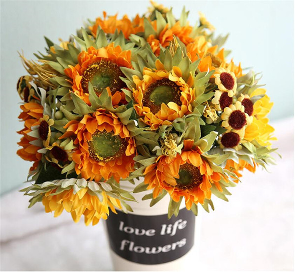 Decorative Artificial Sunflowers 1 Bunch 5 Heads Handmade DIY Mini Flower Head For wedding flower decoration home party decor