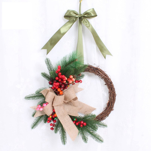 2018 new Simulated Handmade Christmas Wreath Spruce Wreath Circle Silk Artificial Garland Hanging door Decoration Celebration Party Supplie