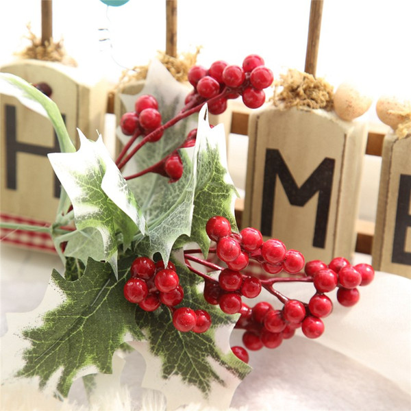 Christmas artificial flowers fruit beans sticks berry single branch christmas decoration flower wedding decoration road flower wall