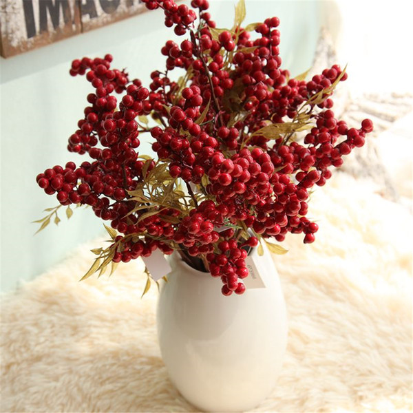 ROSE QUEEN Decoration Artificial Berry Simulation Flowers Bouquet Fruits Home Decoration Foam Christmas Red Berry Artificial Fake Plants