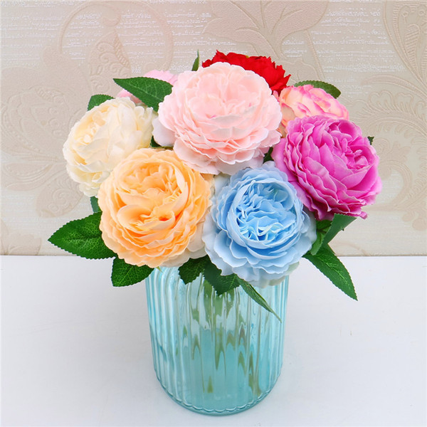 HIGHT Quality silk flower 1 Branch Artificial Flowers Vivid Peony Fake Leaf Wedding Home Party Decoration