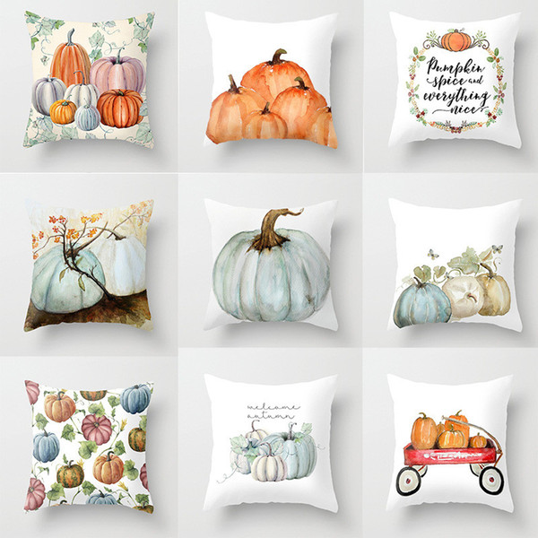 Cute Pumpkin Watercolor Throw Pillow Cover for Autumn Harvest Thanksgiving Home Party Decorative Car Sofa Halloween Cover Pillow Case