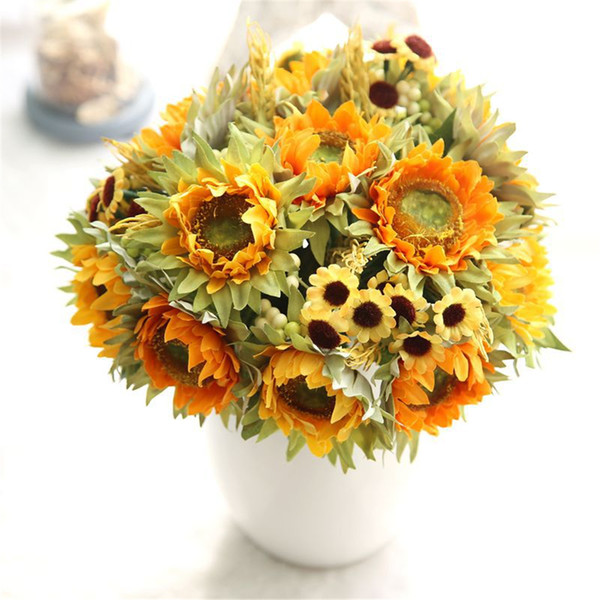 Fake Sunflower Artificial Silk Flower Bouquet Home Wedding Table Decor Office decoration flowers Home Furnishing furnishings