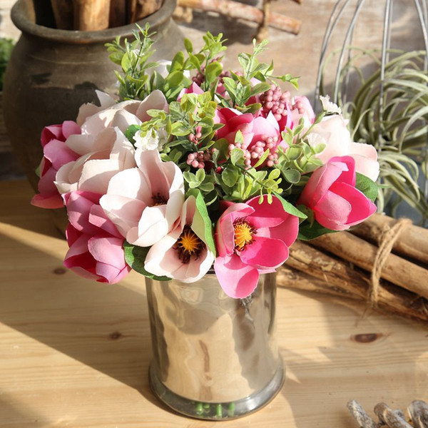 artificial Flower Magnolia wedding home decorative party Decoration Sprig Bouquet Silk cloth Flowers Arrangement Wedding Decoration