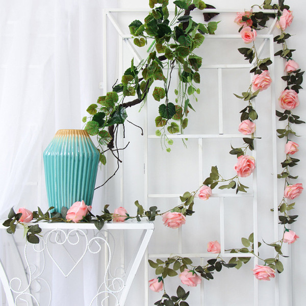 4Pcs/Lot 2M Artificial Rose Vine Silk Flower Rose Decoration Home Indoor Pipe Ceiling Plant Wall Decorative Wedding Fake Flower Strip