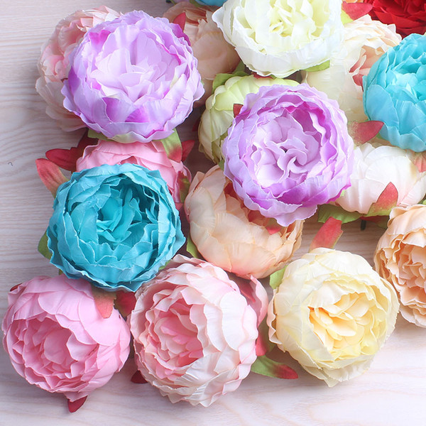 50pcs /lot artificial silk peony flower head artificial wreath wedding home decoration background flower wall party fake garland