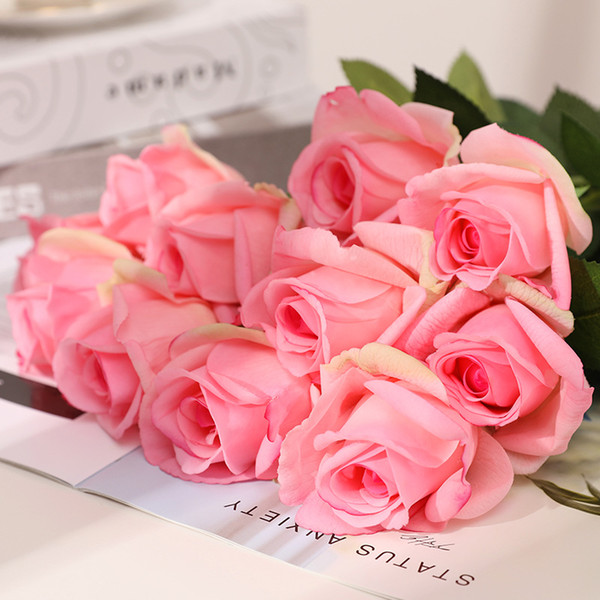 10pcs/lot Single Branch Real Touch Moisturizing Rose Artificial Flower Decoration Home Bride Hand Hold Rose Fake Flower Wedding Decor