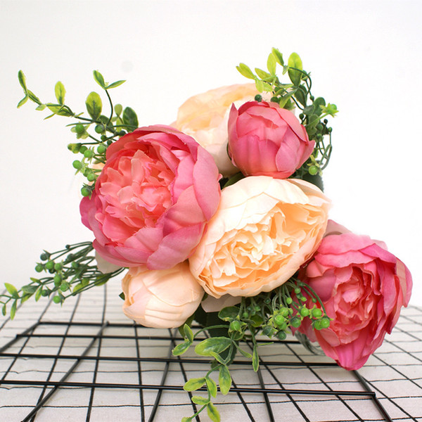 Artificial Silk Peony Flower Bouquet Family Party Living Room Fake flower Wreath For Home Decoration Wedding Decoration Wall