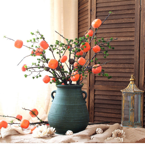 artificial plants vines branch 6 fruit persimmon fruit floral shape berry fruit home decoration accessories garden decoration fake plants