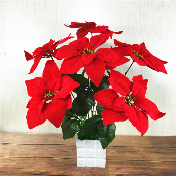 poinsettia artificial flowers Christmas silk flowers Christmas decorative potted floral fake flower for home decoration office placement