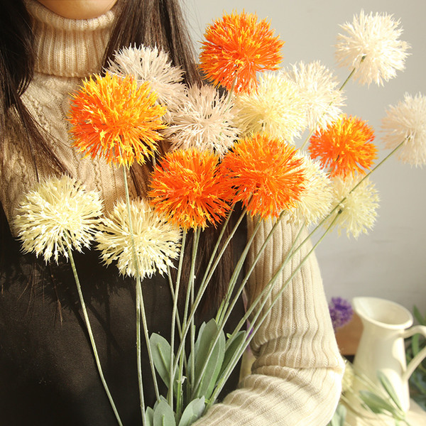 5Heads artificial Flowers Plastic Dandelion For Home Car Party wedding Decoration Pompom Wreath Decorative Bridal Flower Fake