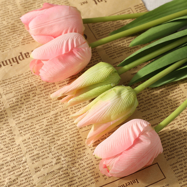 3Pcs Moisturizing 5Heads Plastic Tulip Bouquet Silk Flower Decoration Home Faux Flowers Wreath Wedding Decor Fake Flower Photography Props