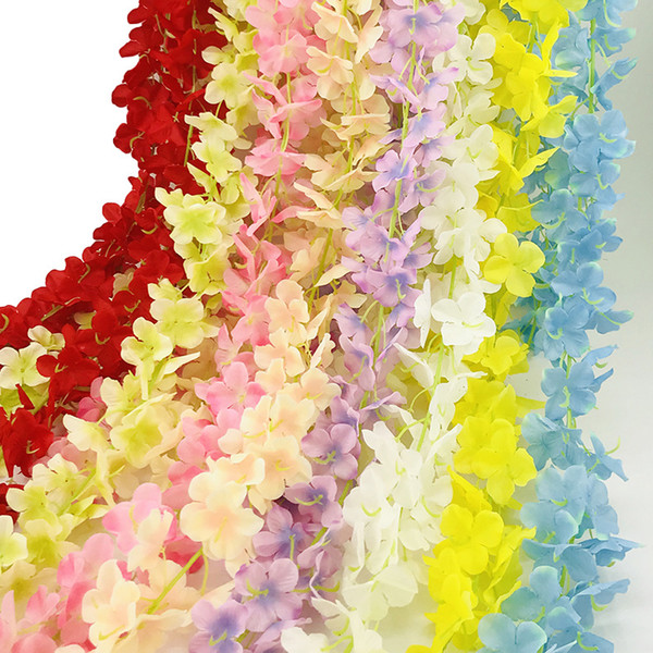 3 Pcs/Lot 2 M long Artificial Wisteria Flower Wreath Silk Hydrangea rattan DIY Wedding birthday party Decoration Wall backdrop Fake flowers