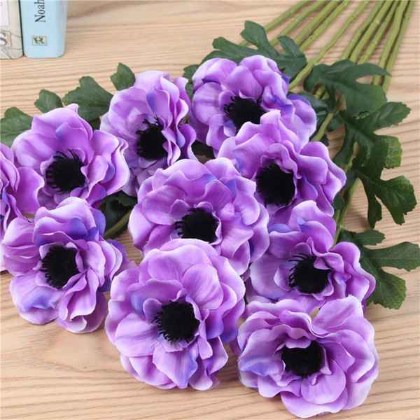 15pcs/Lot Artificial single head anemone / flower home living room decoration fake flower wedding scene layout photo props