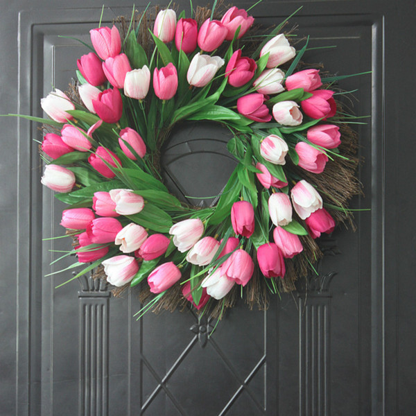 Door Wreath Simulation Tulip Flower Cloth Wreath Christmas Wedding Wreath Decoration