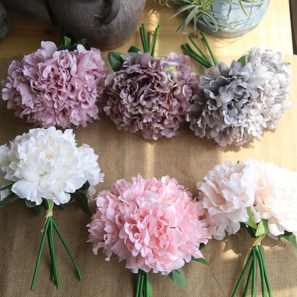 27cm simulation silk peony bouquet artificial peony hydrangea branch home decor wedding decoration flower hand holding peony bouquet